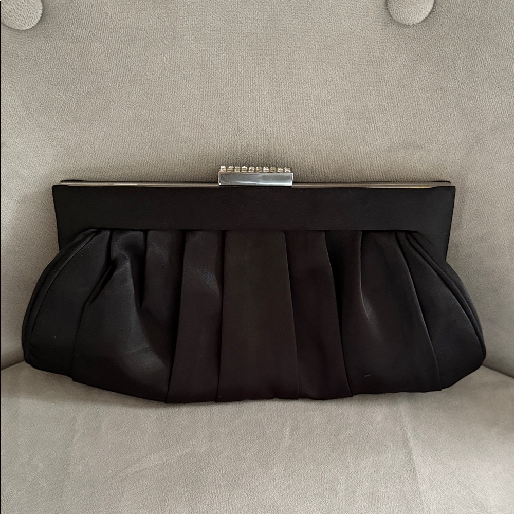 Sophisticated Black Satin Evening Clutch